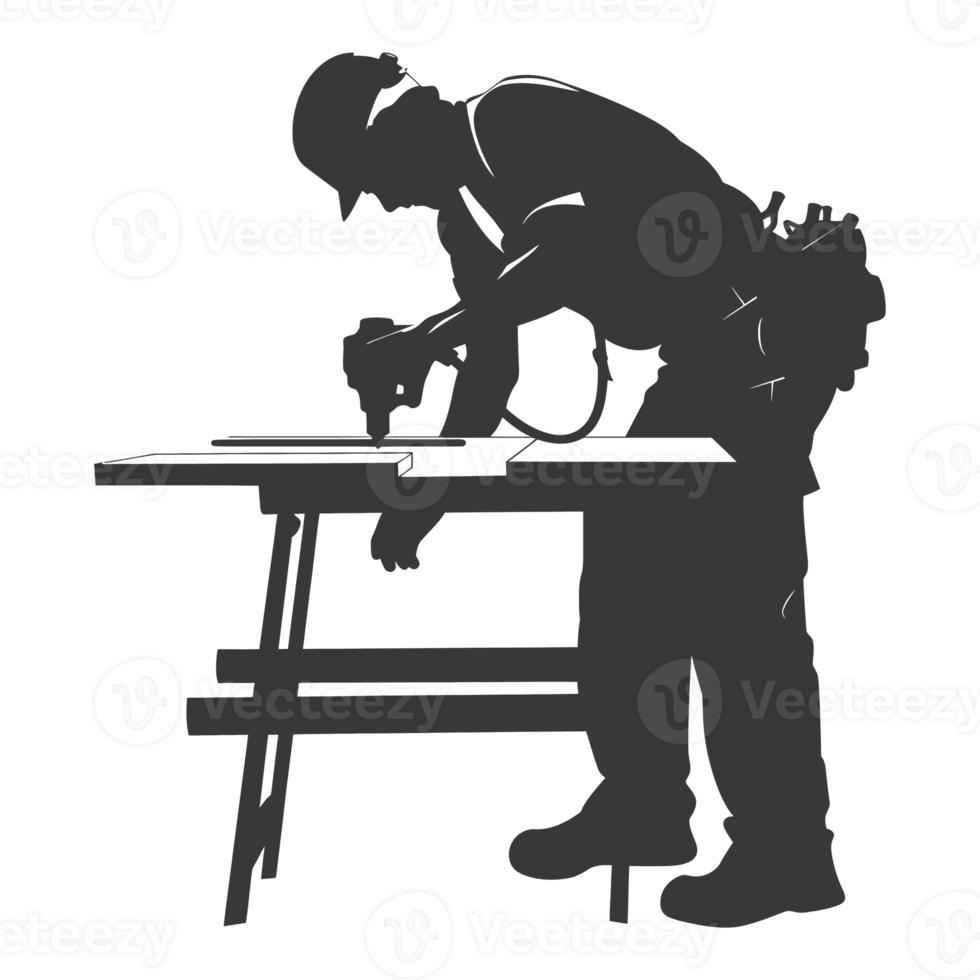 AI generated Silhouette carpenter in action black color only full body png