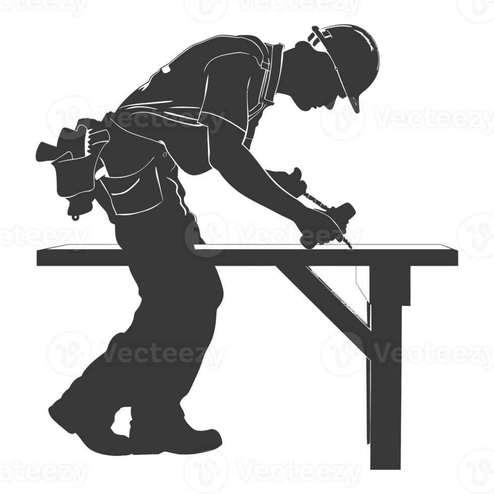 AI generated Silhouette carpenter in action black color only full body png