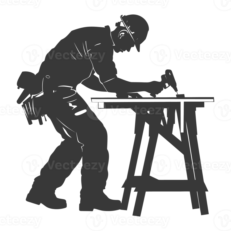 AI generated Silhouette carpenter in action black color only full body png