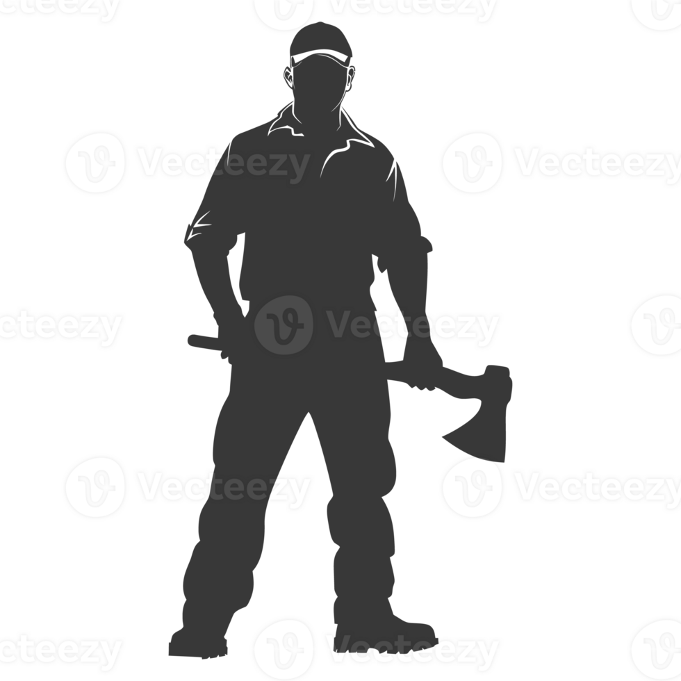 AI generated Silhouette carpenter with ax black color only full body png