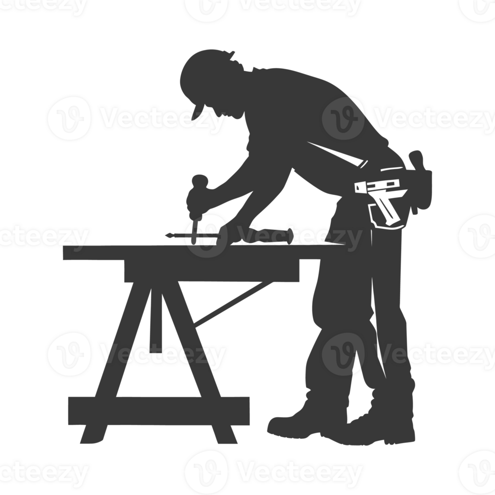AI generated Silhouette carpenter in action black color only full body png