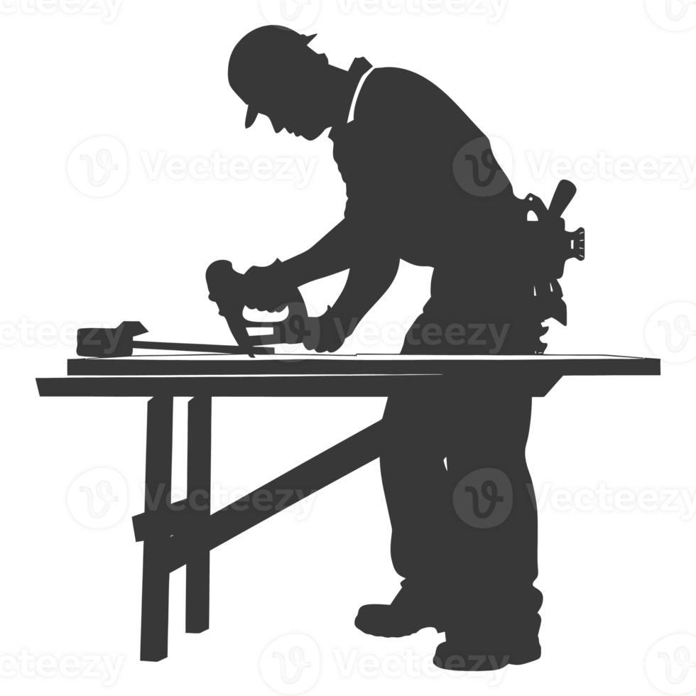 AI generated Silhouette carpenter in action black color only full body png