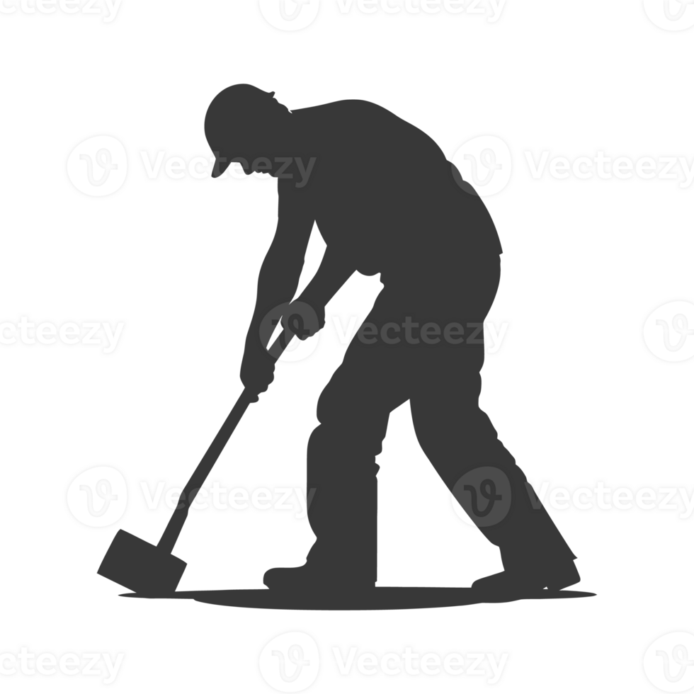 AI generated Silhouette carpenter with ax in action black color only full body png