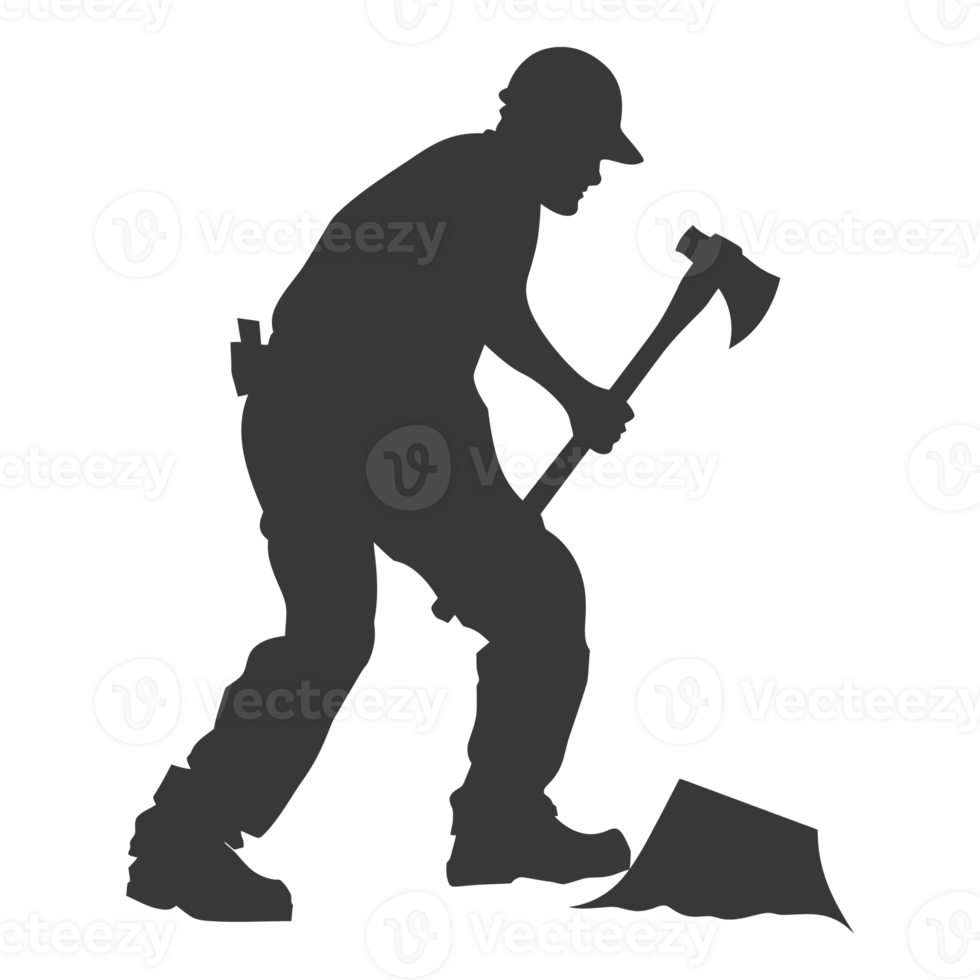 AI generated Silhouette carpenter with ax in action black color only full body png