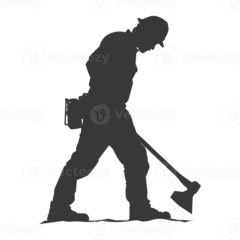 AI generated Silhouette carpenter with ax in action black color only full body png