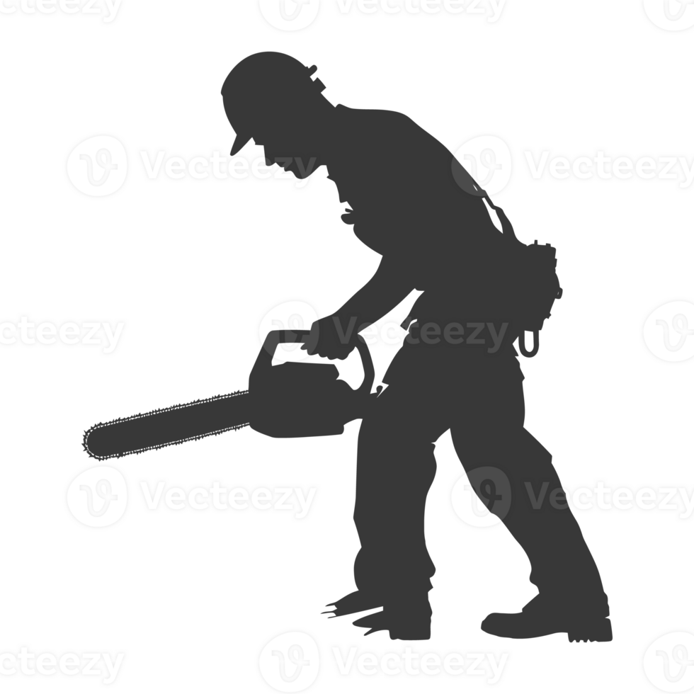 AI generated Silhouette carpenter with chainsaw in action black color only full body png