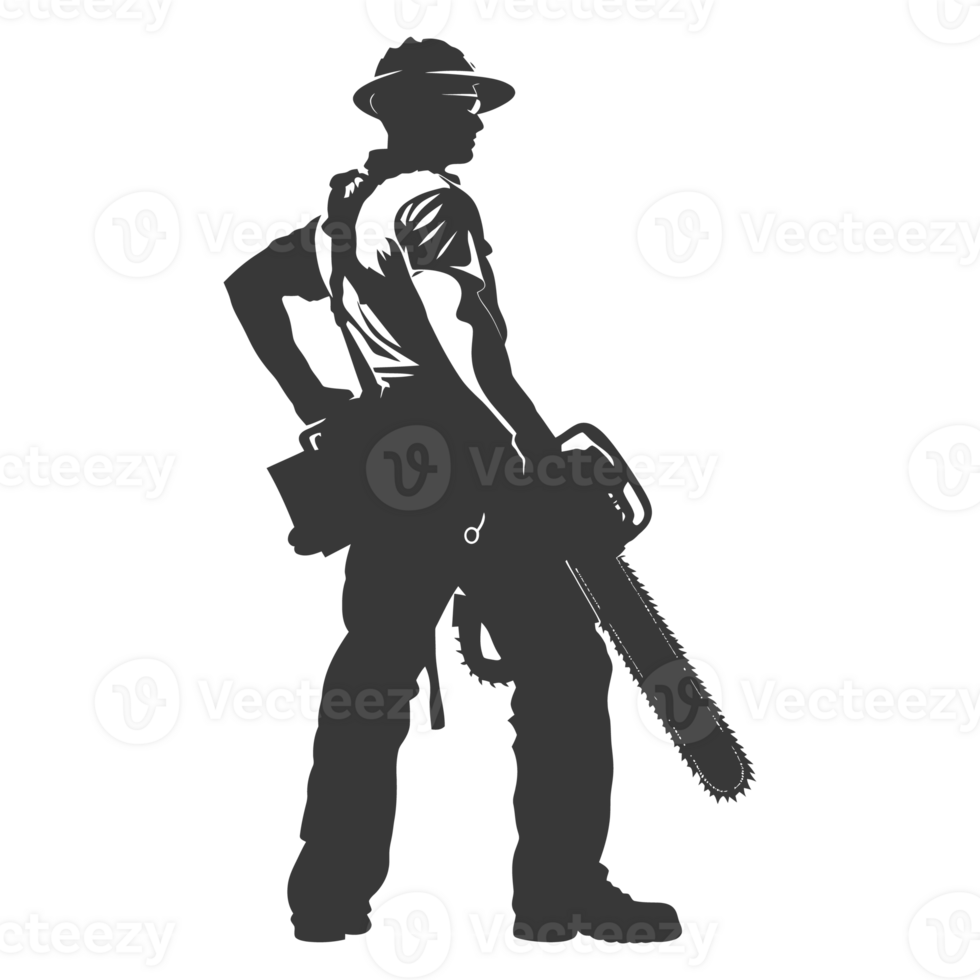 AI generated Silhouette carpenter with chainsaw black color only full body png