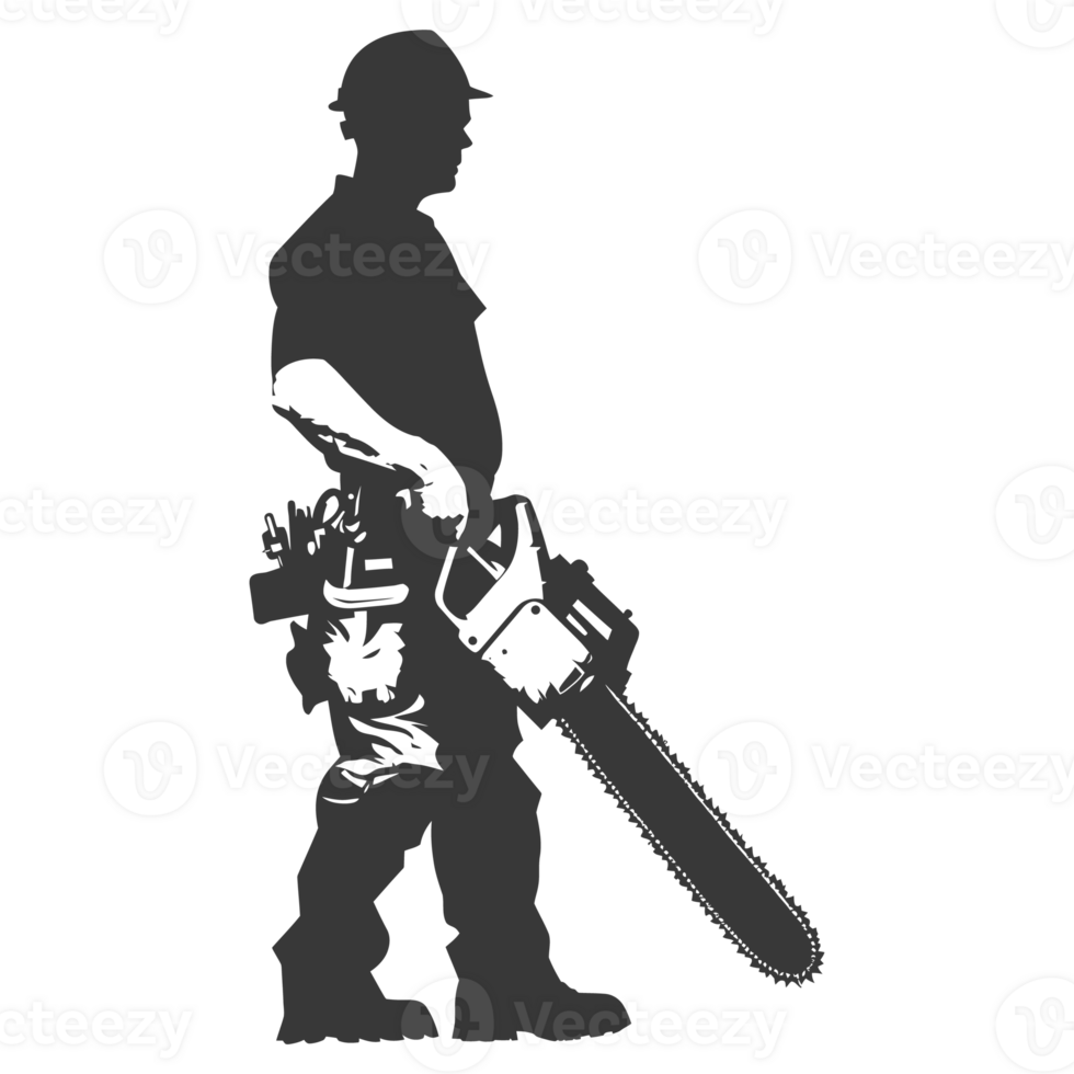 AI generated Silhouette carpenter with chainsaw black color only full body png