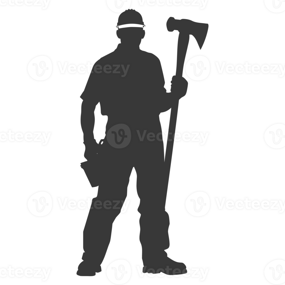AI generated Silhouette carpenter with ax black color only full body png