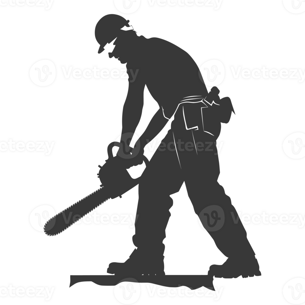 AI generated Silhouette carpenter with chainsaw in action black color only full body png