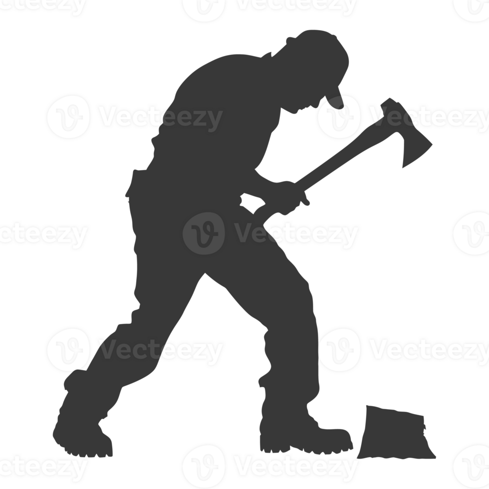 AI generated Silhouette carpenter with ax in action black color only full body png