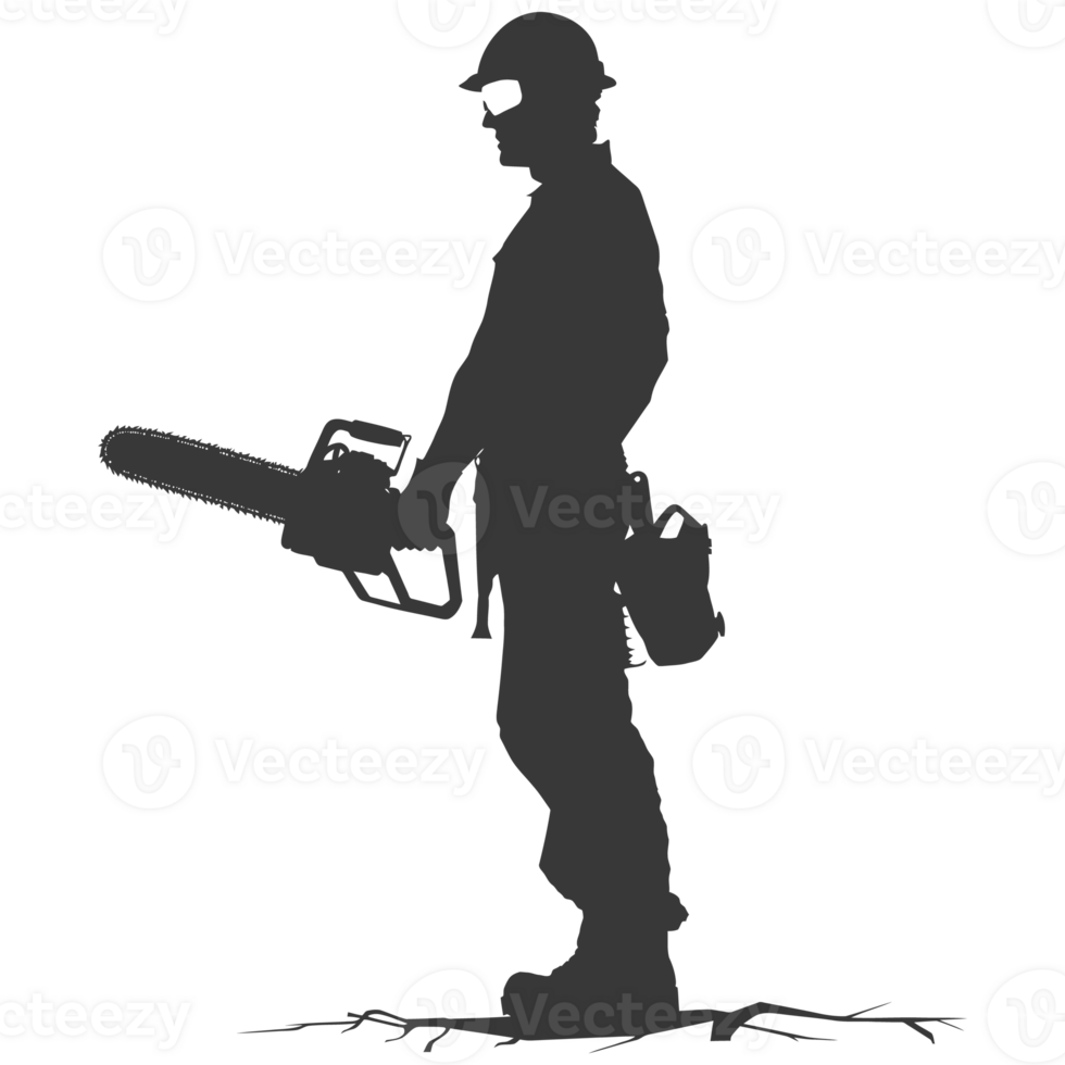 AI generated Silhouette carpenter with chainsaw black color only full body png