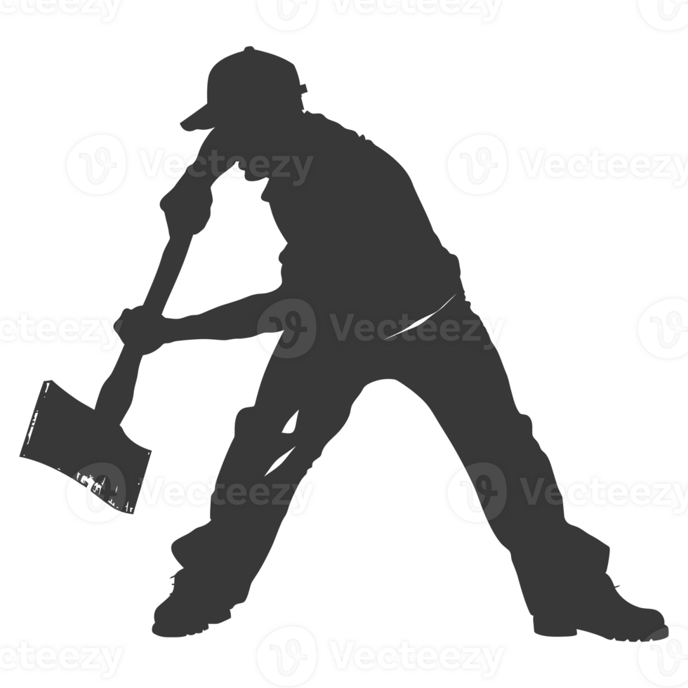 AI generated Silhouette carpenter with ax in action black color only full body png
