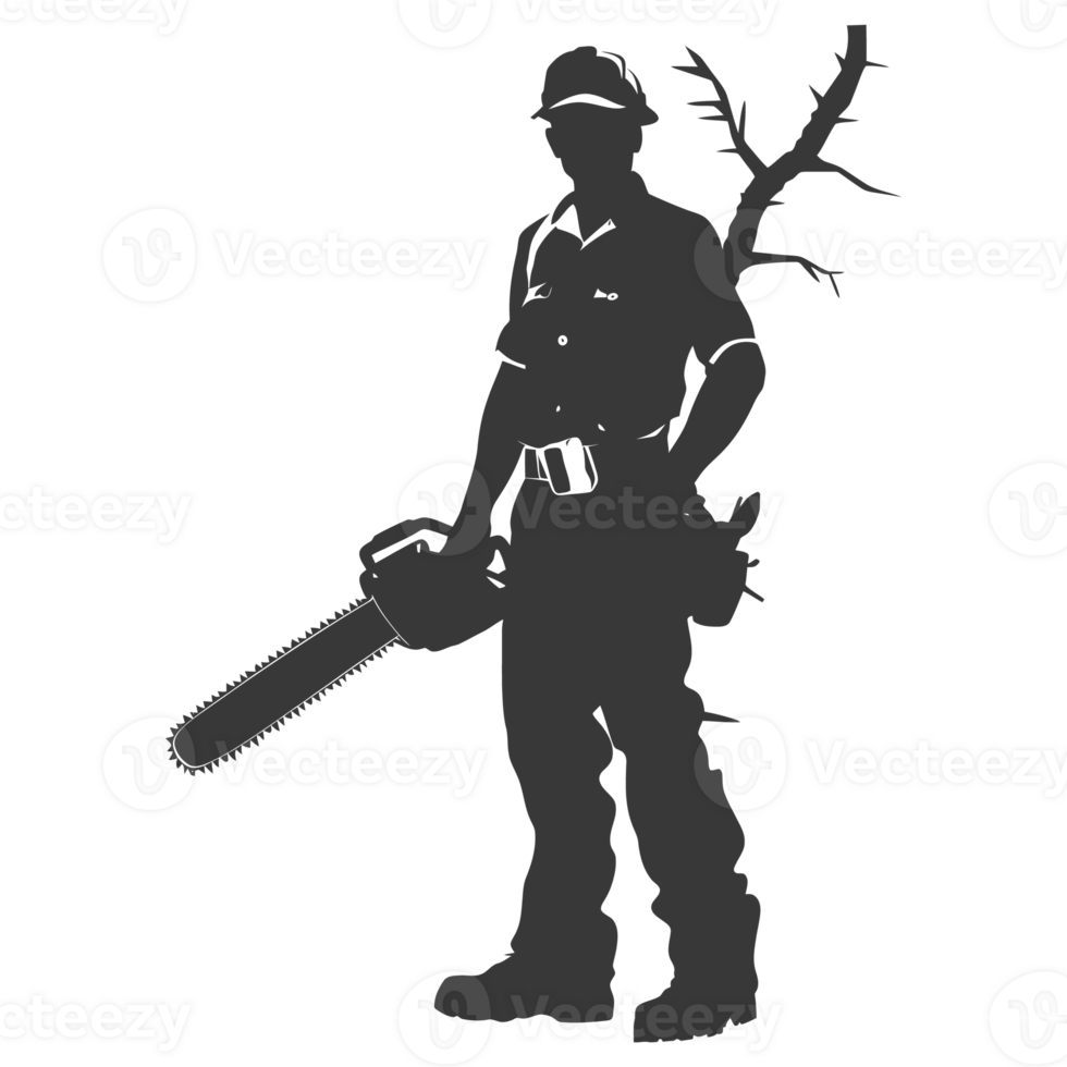 AI generated Silhouette carpenter with chainsaw black color only full body png
