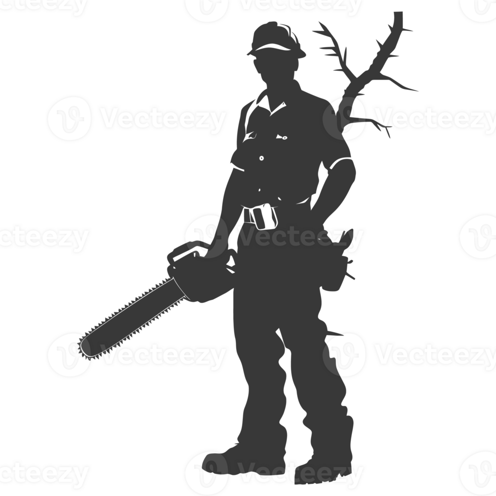 AI generated Silhouette carpenter with chainsaw black color only full body png