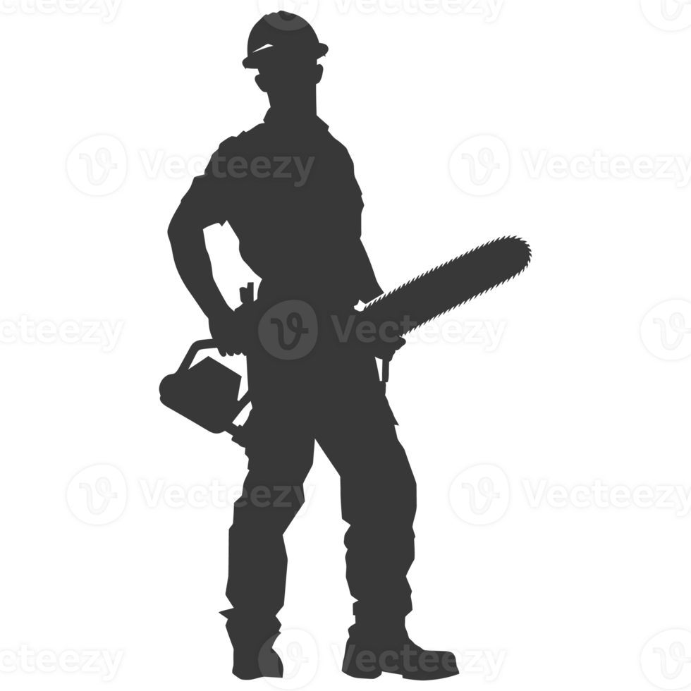 AI generated Silhouette carpenter with chainsaw black color only full body png