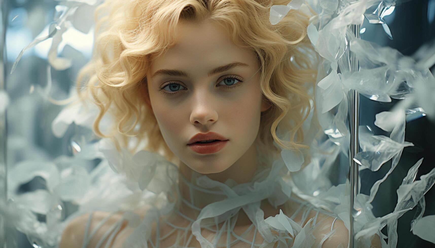 AI generated Beautiful blonde woman, elegance and sensuality in her gaze generated by AI photo