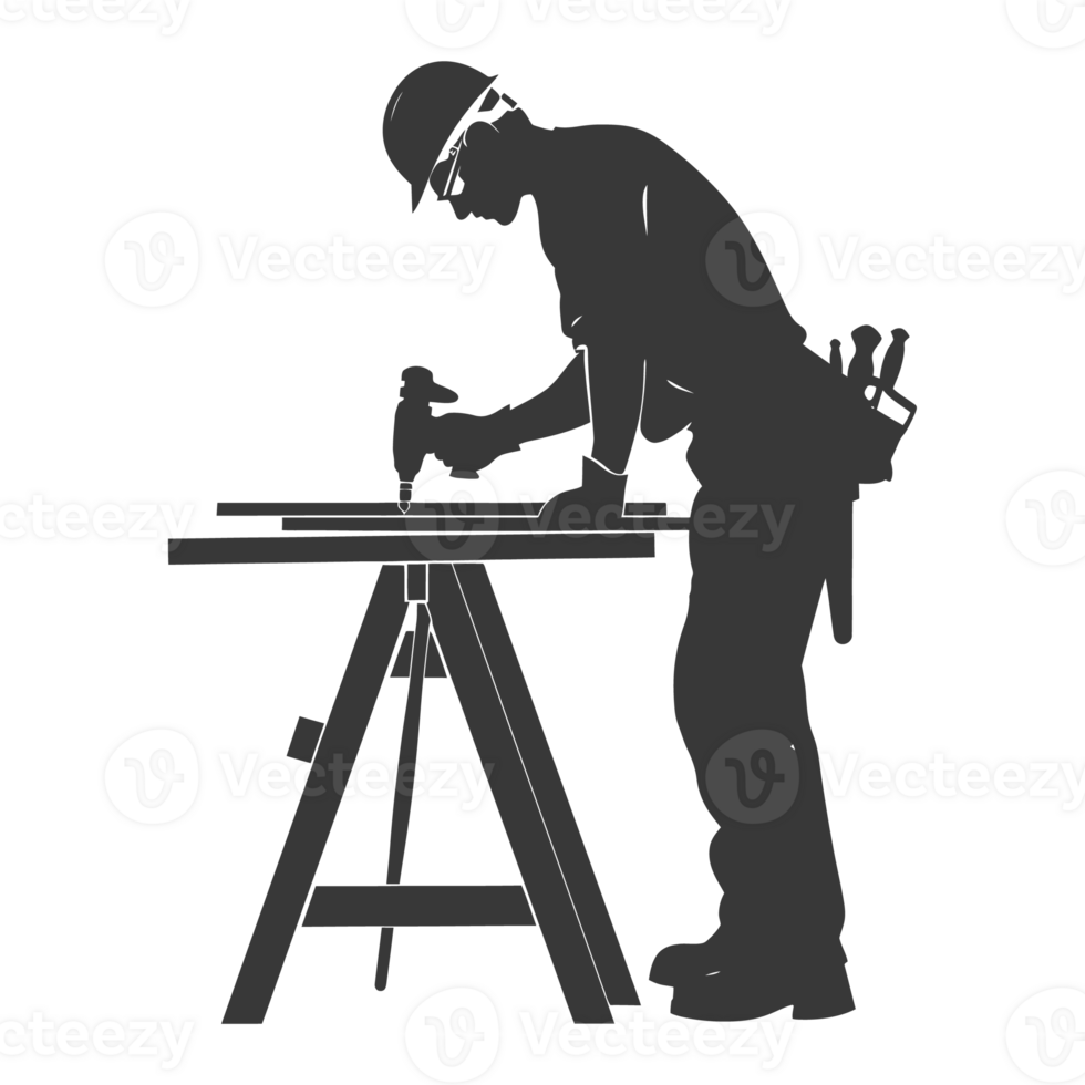 AI generated Silhouette carpenter in action black color only full body png