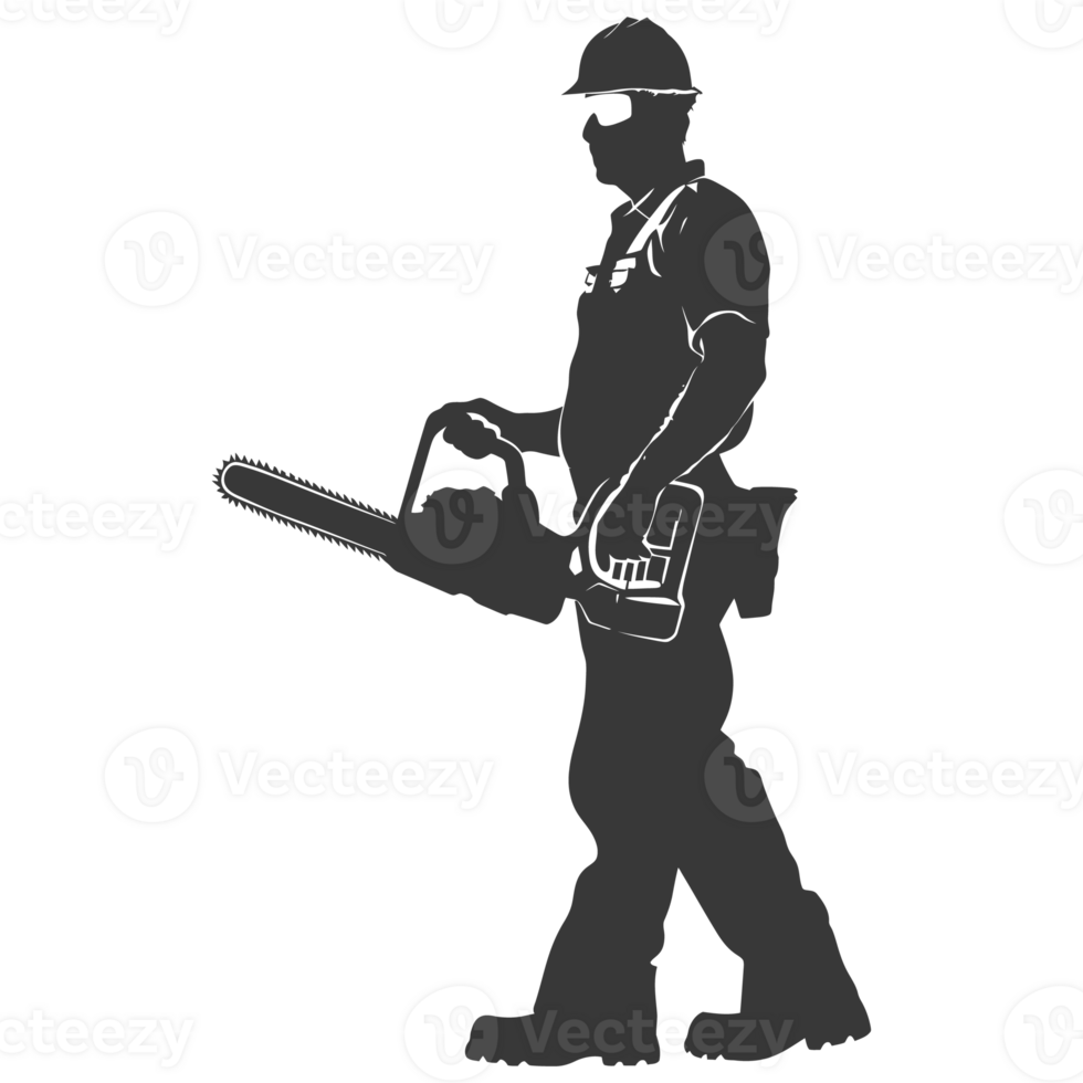 AI generated Silhouette carpenter with chainsaw black color only full body png