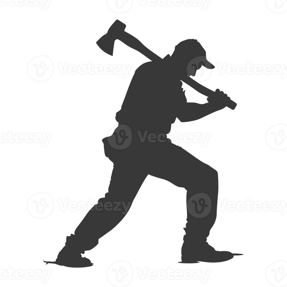 AI generated Silhouette carpenter with ax in action black color only full body png