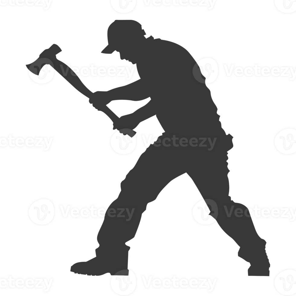 AI generated Silhouette carpenter with ax in action black color only full body png