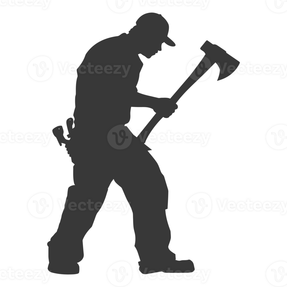 AI generated Silhouette carpenter with ax in action black color only full body png