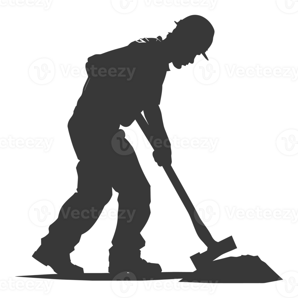 AI generated Silhouette carpenter with ax in action black color only full body png