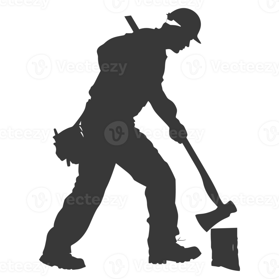AI generated Silhouette carpenter with ax in action black color only full body png