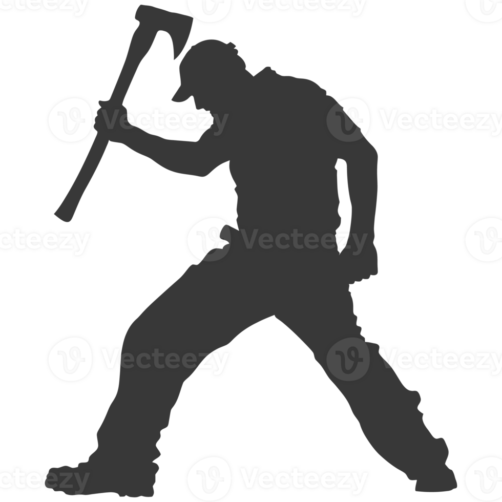 AI generated Silhouette carpenter with ax in action black color only full body png