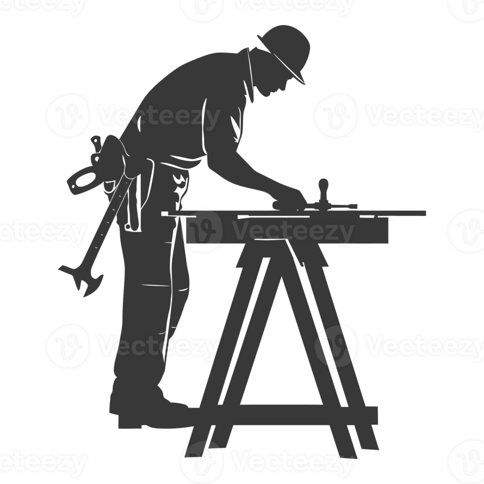 AI generated Silhouette carpenter in action black color only full body png