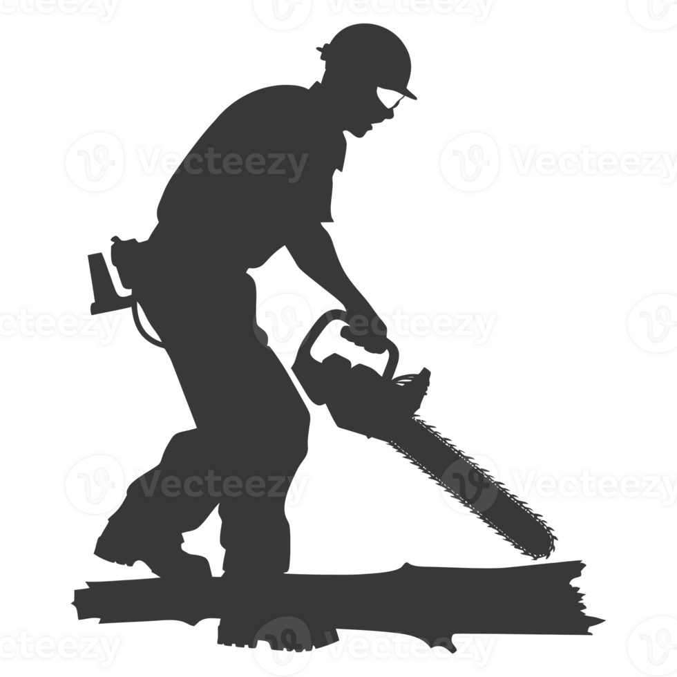 AI generated Silhouette carpenter with chainsaw in action black color only full body png