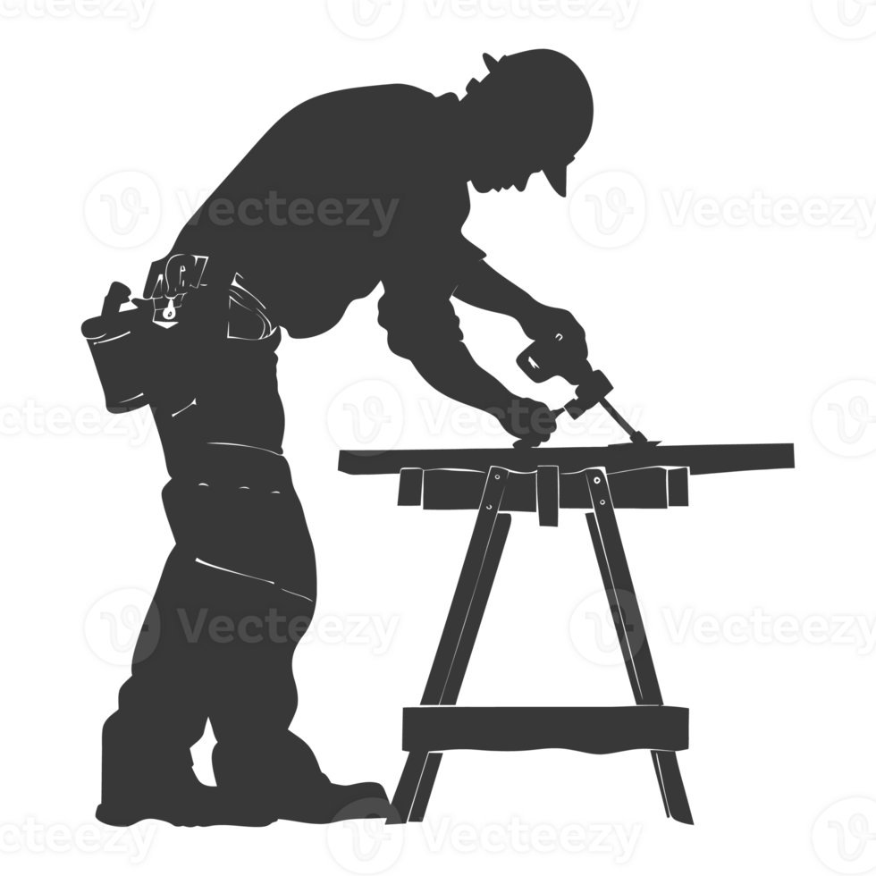 AI generated Silhouette carpenter in action black color only full body png