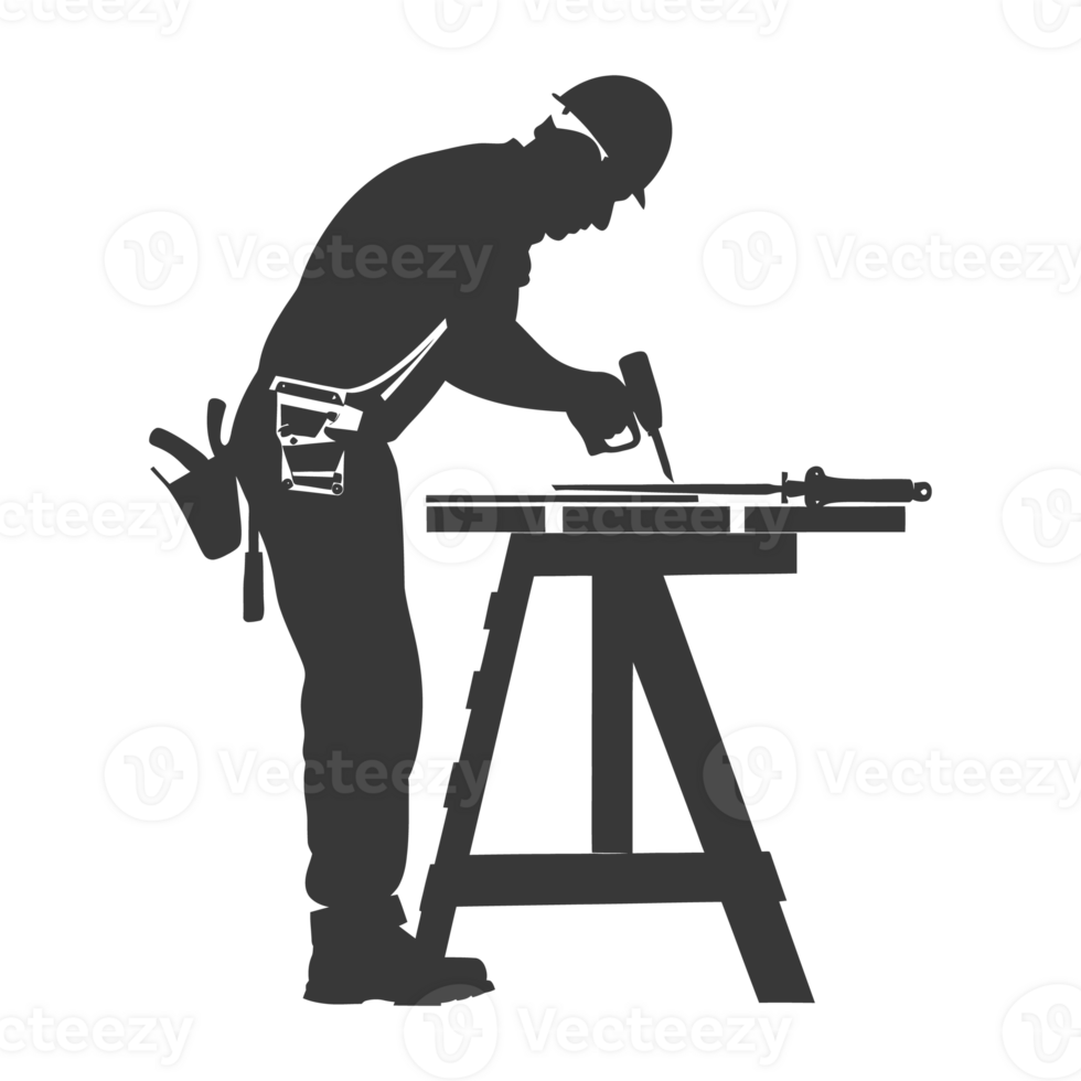 AI generated Silhouette carpenter in action black color only full body png
