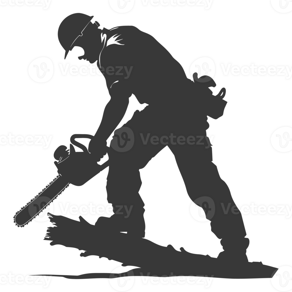 AI generated Silhouette carpenter with chainsaw in action black color only full body png