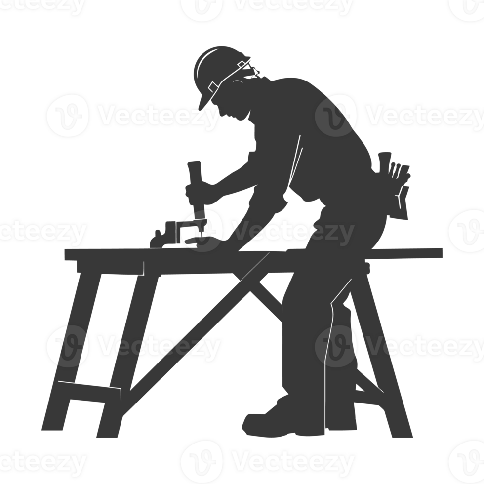 AI generated Silhouette carpenter in action black color only full body png