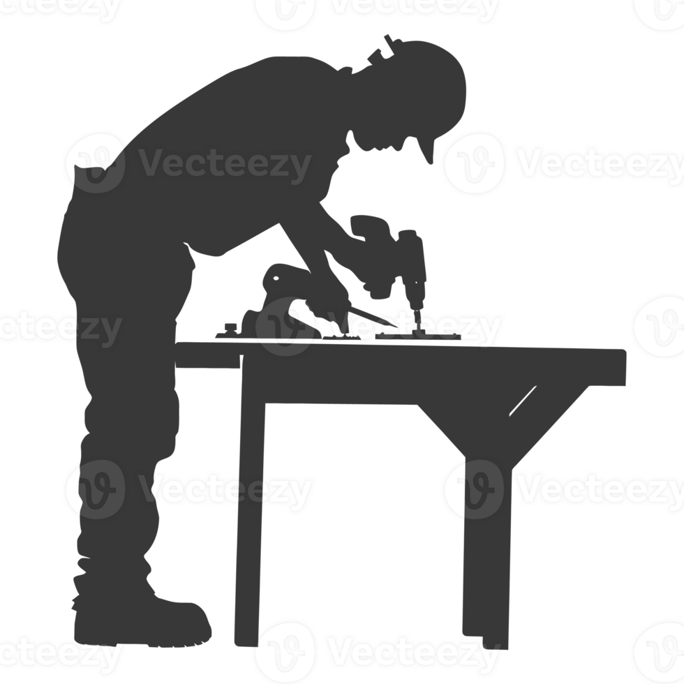 AI generated Silhouette carpenter in action black color only full body png