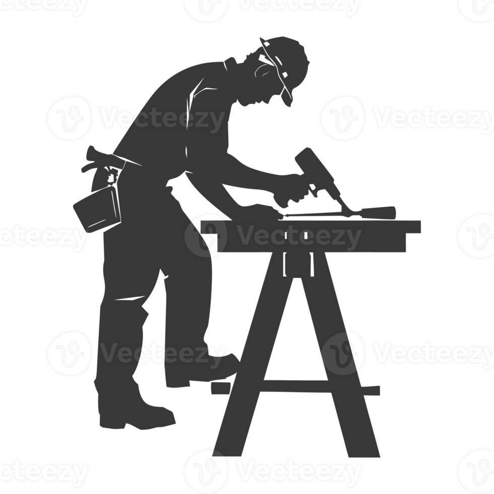 AI generated Silhouette carpenter in action black color only full body png