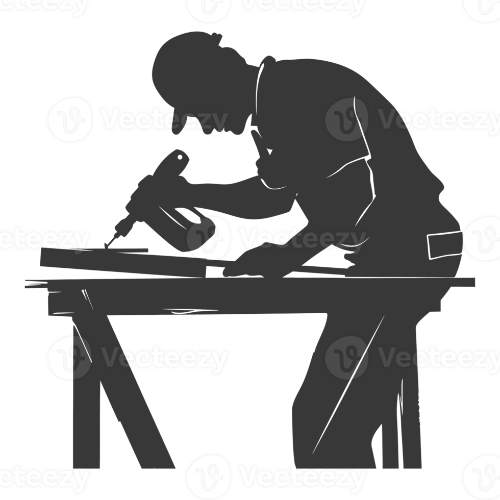 AI generated Silhouette carpenter in action black color only full body png