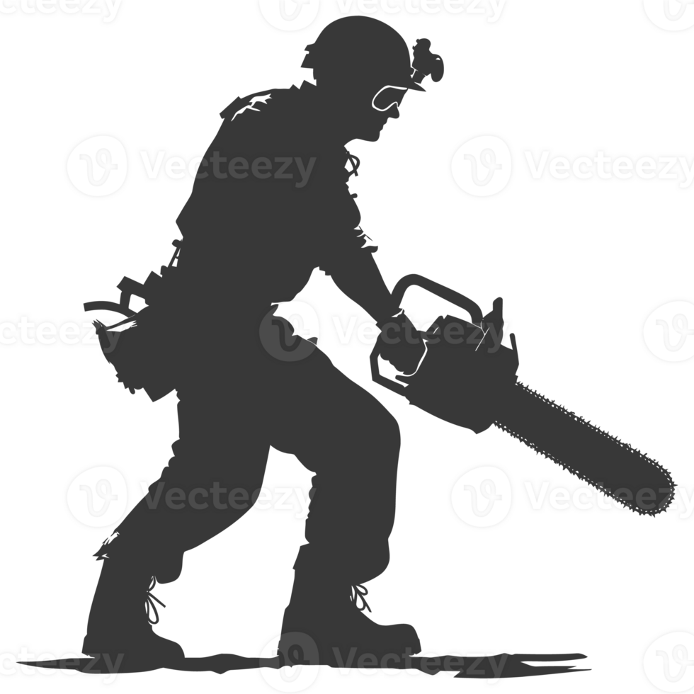 ai gegenereerd silhouet timmerman met kettingzaag in actie zwart kleur enkel en alleen vol lichaam png