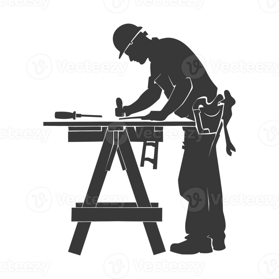 AI generated Silhouette carpenter in action black color only full body png