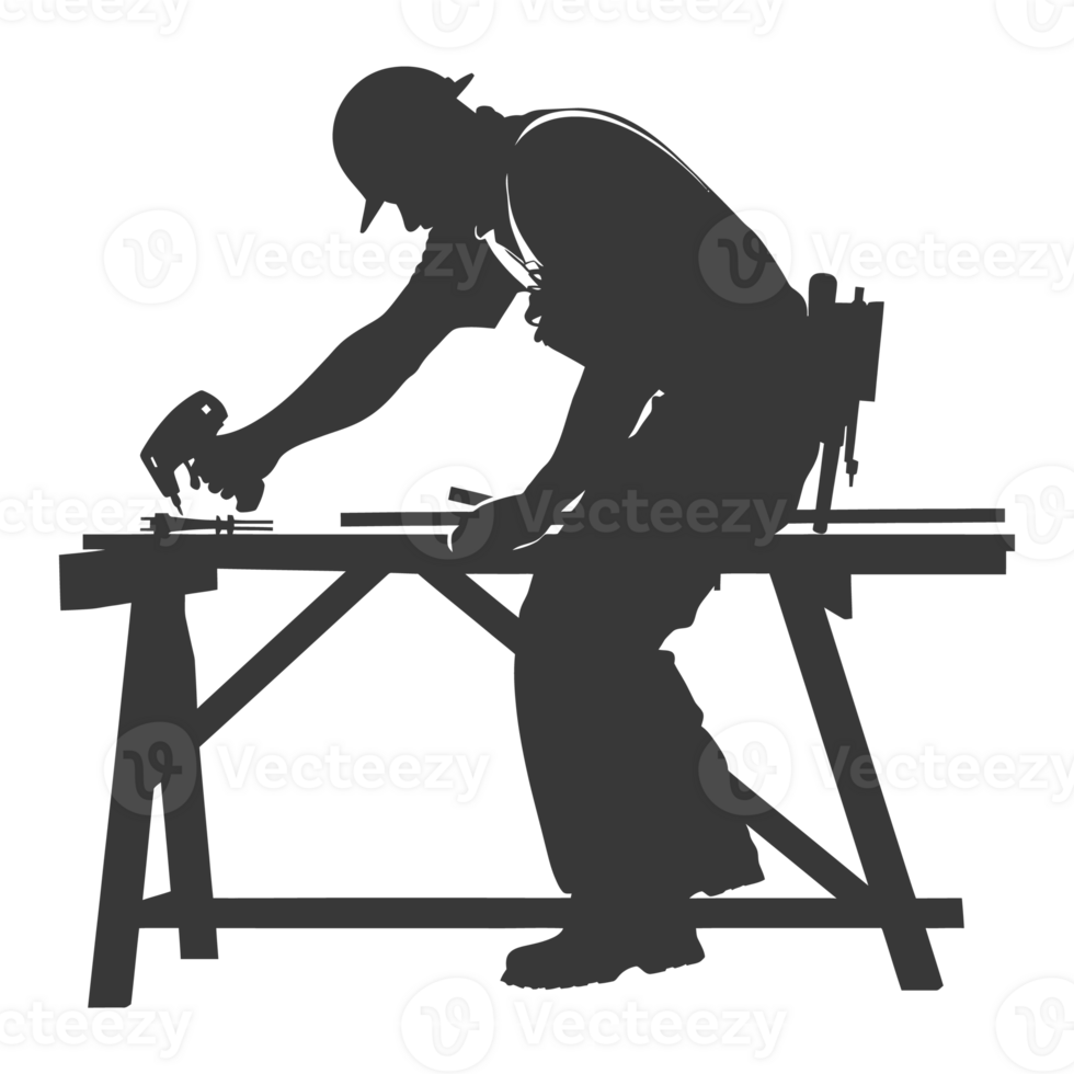 AI generated Silhouette carpenter in action black color only full body png