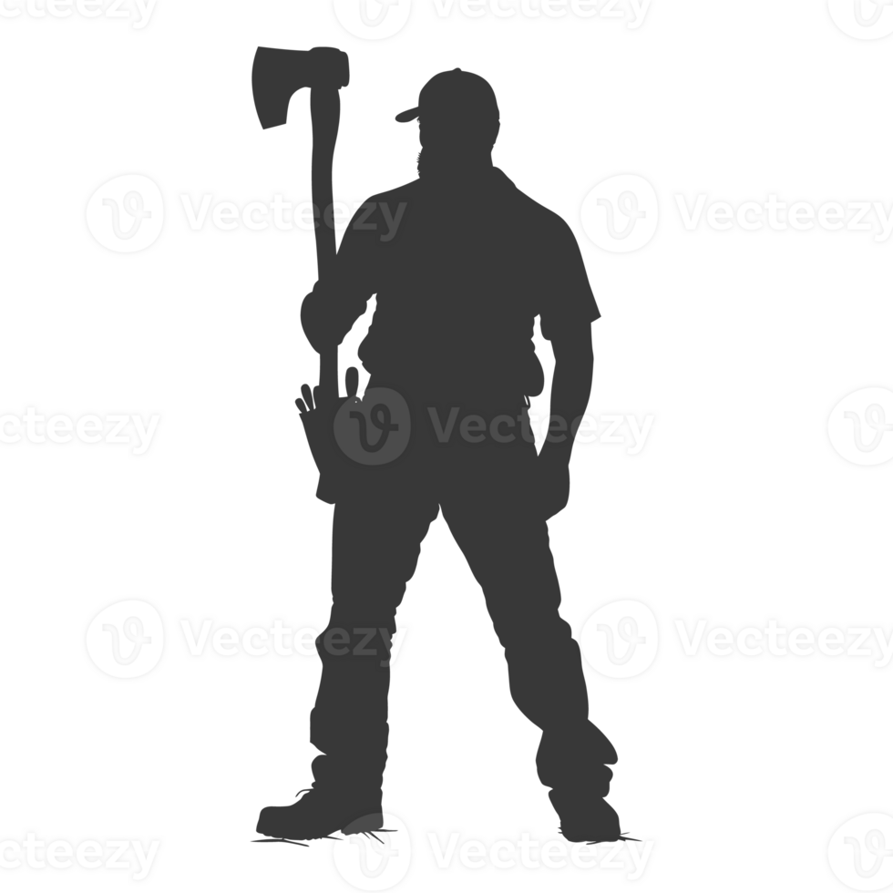 AI generated Silhouette carpenter with ax black color only full body png