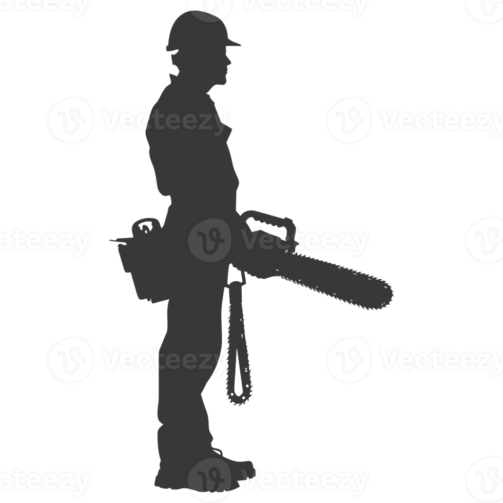 AI generated Silhouette carpenter with chainsaw black color only full body png