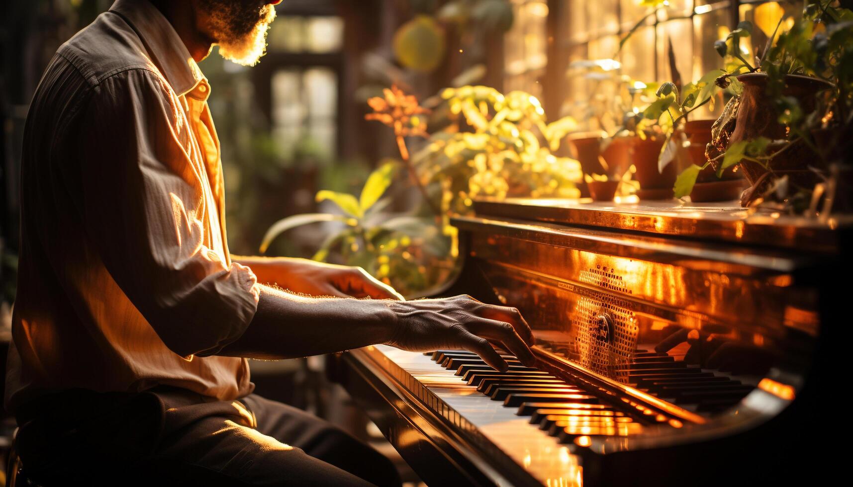 AI generated One musician playing piano, skillfully practicing indoors with concentration generated by AI photo