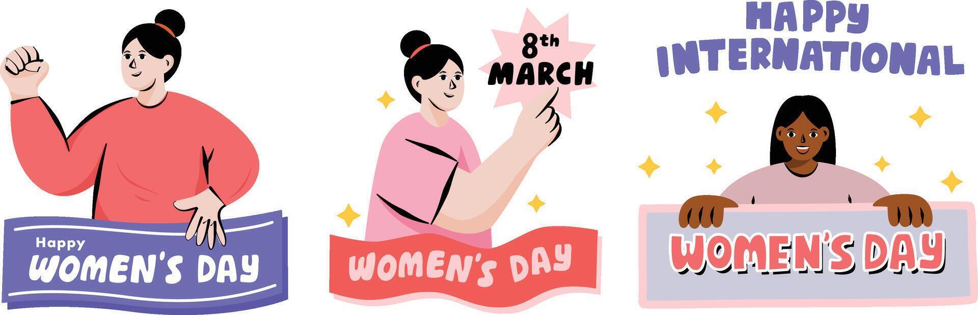 internacional De las mujeres día marzo 8 niña poder conjunto ilustración vector