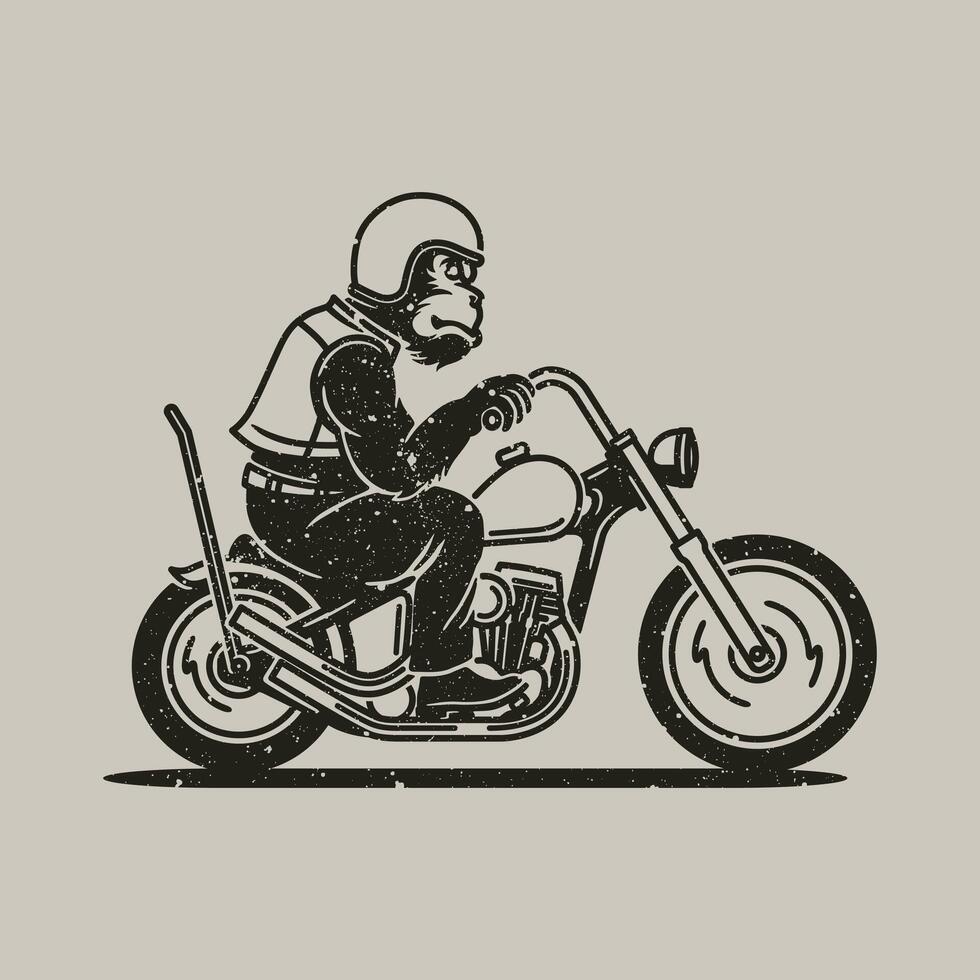 Gorilla Mascot Motorcycle Badge badge, label, logo, t-shirt graphic in Vintage Hand Drawn vector illustration