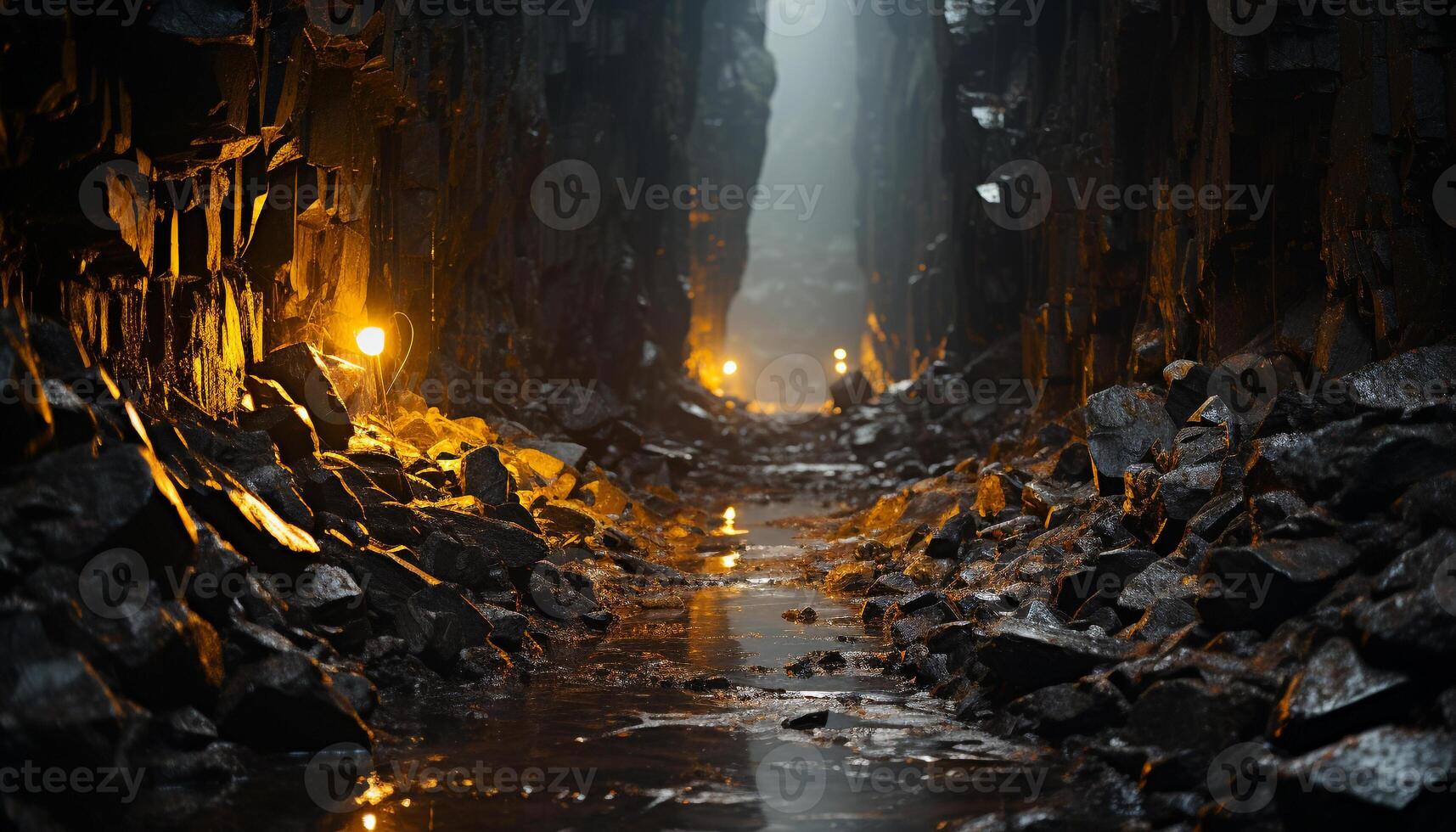 AI generated Glowing fire illuminates dark, mysterious landscape nature spooky reflection generated by AI photo