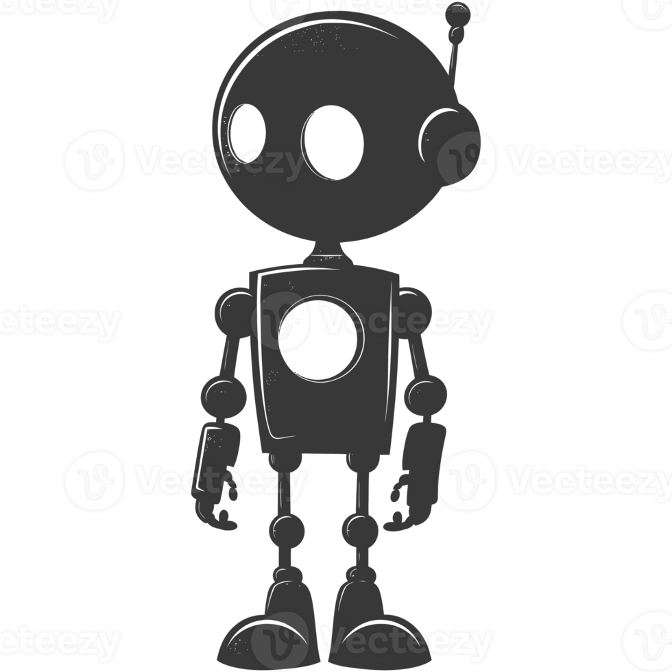 AI generated Silhouette cute robot black color only full body png