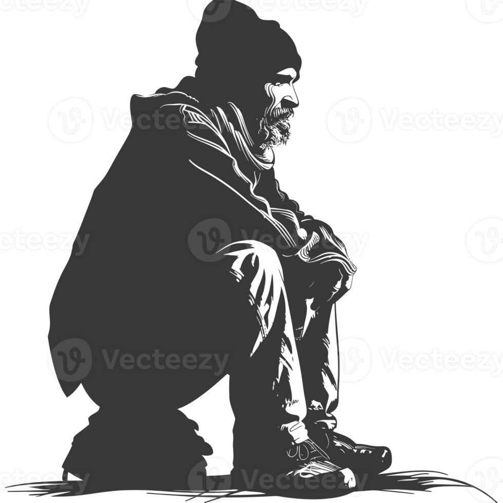 AI generated Silhouette homeless black color only full body png