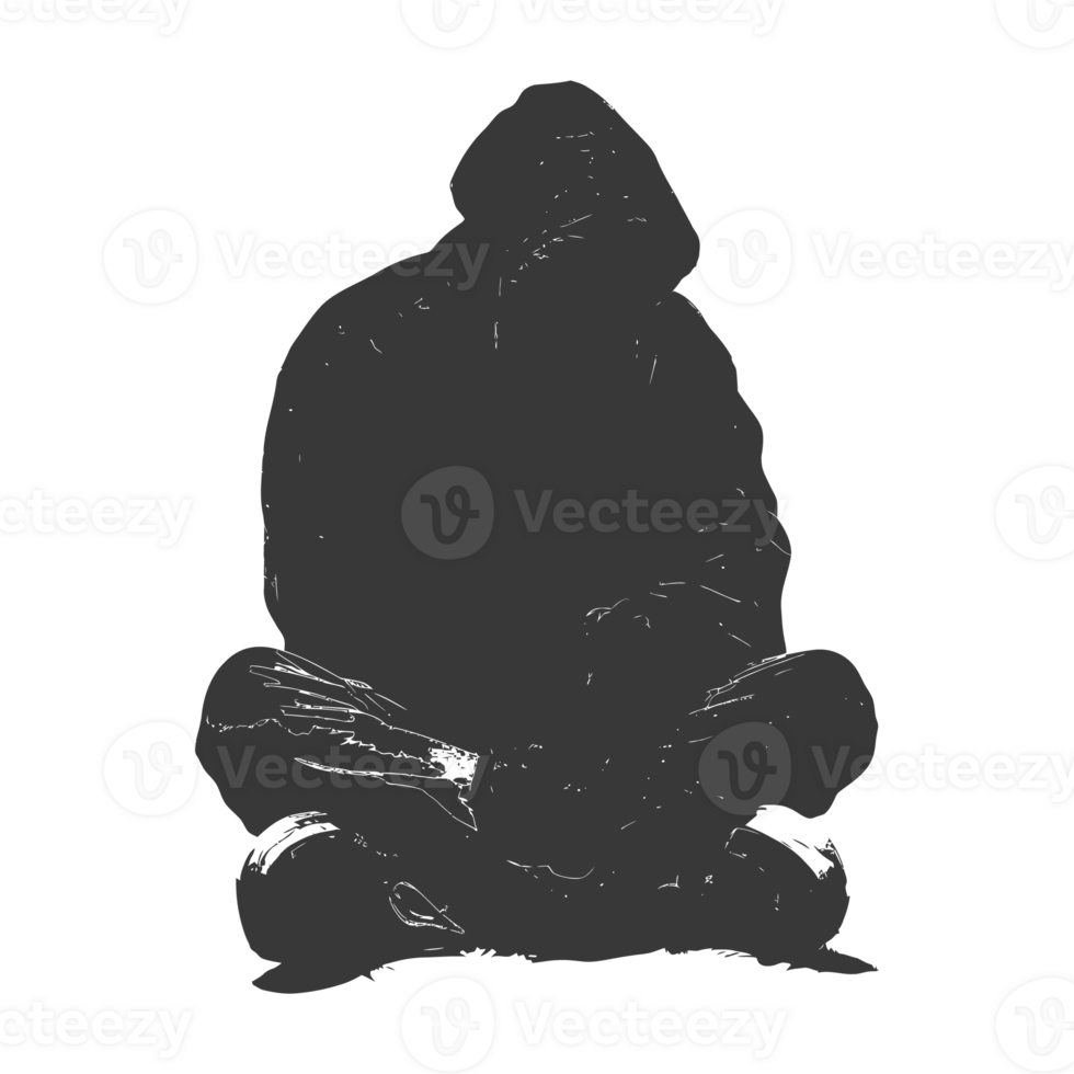 AI generated Silhouette homeless black color only full body png